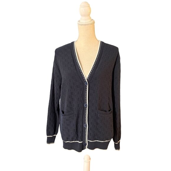 Rhone women's Birdie Oversized Cardigan sweater size S small navy blue white - Picture 5 of 11